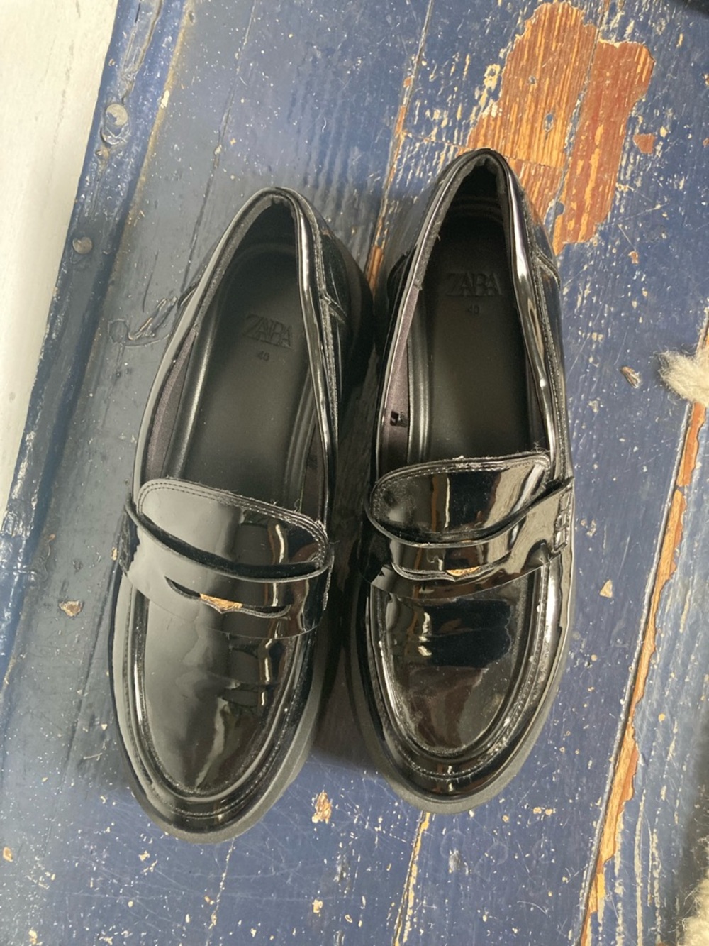 Zara Black Patent Leather Lug Sole Loafers - Picture 4 of 5
